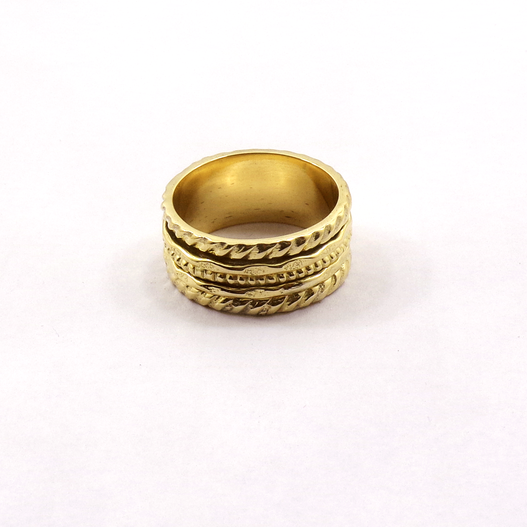 Ring Size - 9 Brass Spinner Ring H - BSPR997 18K Gold Plated Brass Fidget Rings Chunky Triple Band Spinner Ring